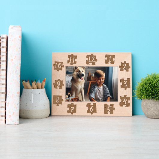 Custom Jigsaw Pieces, Clock Numbers Kid's Fotos Geätzte Rahmen
