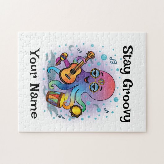 Custom Jigsaw Puzzle | Retro Octopus | Name & Text (Horizontal)