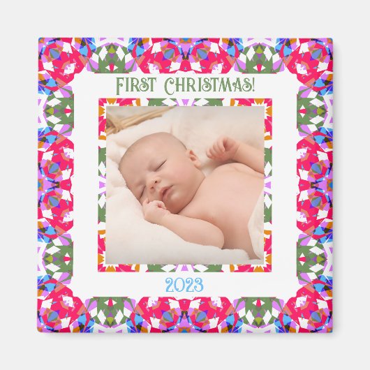 Custom Jolly Festive Christmas Foto Picture Frame Magnet (Vorne)