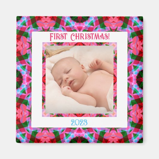 Custom Jolly Festive Christmas Pink Foto Picture Magnet (Vorne)