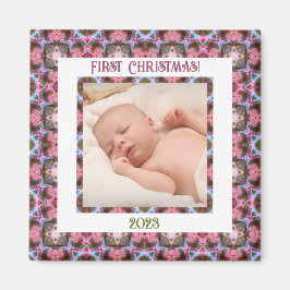 Custom Jolly Festive Christmas Pink Foto Picture Magnet