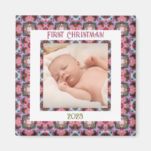 Custom Jolly Festive Christmas Pink Foto Picture Magnet (Vorne)