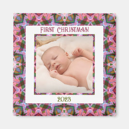 Custom Jolly Festive Christmas Pink Foto Picture Magnet