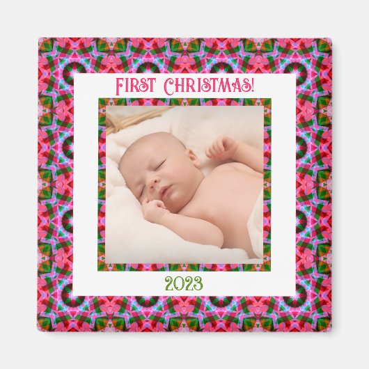 Custom Jolly Festive Christmas Pink Foto Picture Magnet (Vorne)