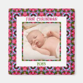 Custom Jolly Festive Christmas Pink Foto Picture Magnet