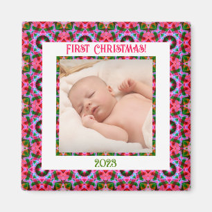 Custom Jolly Festive Christmas Pink Foto Picture Magnet