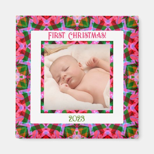 Custom Jolly Festive Christmas Pink Foto Picture Magnet (Vorne)