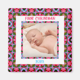 Custom Jolly Festive Christmas Pink Foto Picture Magnet