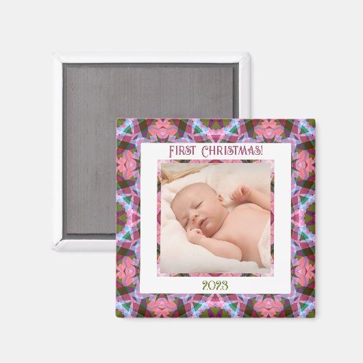 Custom Jolly Festive Christmas Pink Foto Picture Magnet (Vorderseite/Rückseite)