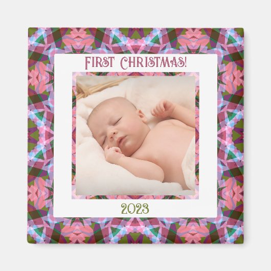 Custom Jolly Festive Christmas Pink Foto Picture Magnet (Vorne)