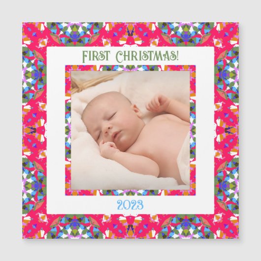 Custom Jolly First Christmas Magnetic Foto Frame Magnetkarte (Vorderseite)