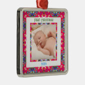 Custom Jolly Happy First Christmas Foto Frame Ornament Aus Metall (Rechts)