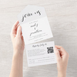 Custom Jos QR Code Modernes Script Schwarz-weiß All In One Einladung