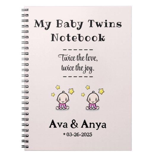 Custom Journal, Personalisiert Baby Girl Twins, Notizblock (Vorderseite)