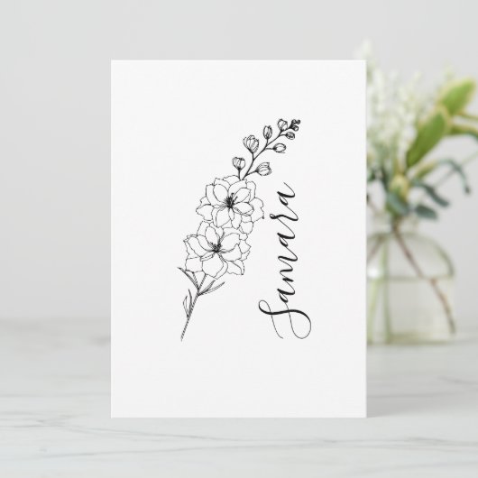 Custom July Delphinium Birth Blume Geschenk für di Einladung (Stehend Vorderseite)