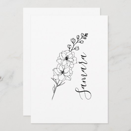 Custom July Delphinium Birth Blume Geschenk für di Einladung (Vorne/Hinten)