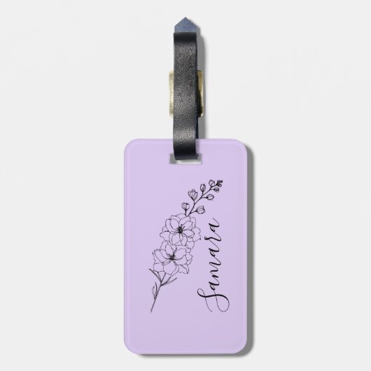 Custom July Delphinium Birth Blume Geschenk für di Gepäckanhänger (Rückseite vertikal)
