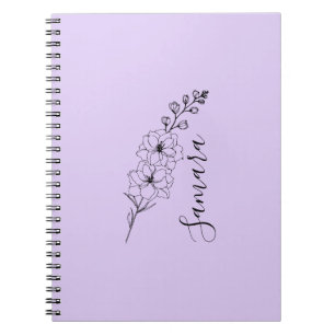 Custom July Delphinium Birth Blume Geschenk für di Notizblock