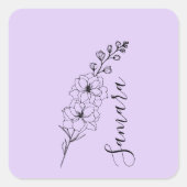Custom July Delphinium Birth Blume Geschenk für di Quadratischer Aufkleber (Vorderseite)