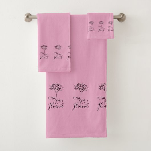 Custom July Water Lily Birth Blume Geschenk für Ge Badhandtuch Set (Insitu)