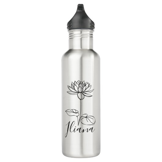 Custom July Water Lily Birth Blume Geschenk für Ge Edelstahlflasche (Rechts)