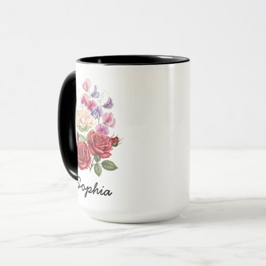 Custom June Birth Flower - Personalized Name Tasse (Vorderseite Links)