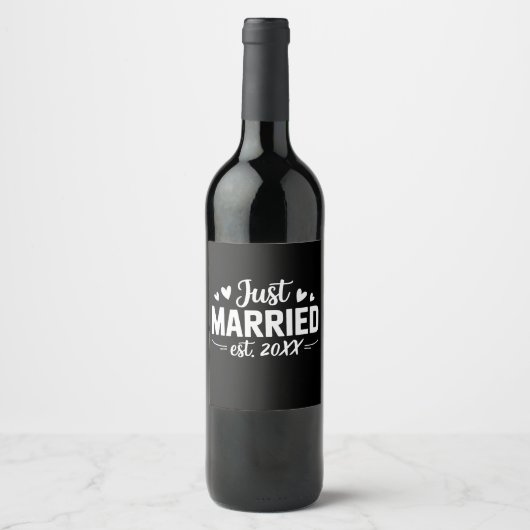 Custom Just Married Est Wedding Party Wife Husband Weinetikett (Vorderseite)