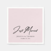 Custom Just Married Hand geschrieben auf blaue Hoc Serviette (Vorderseite)