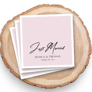 Custom Just Married Hand geschrieben auf blaue Hoc Serviette