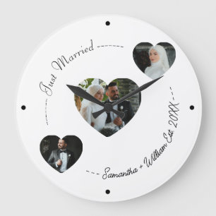 Custom Just Married Heart Foto Hochzeitsmauer Uhr