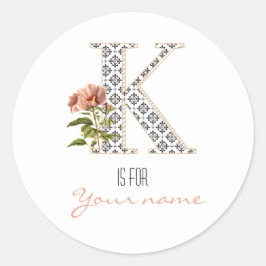 Custom K Name Floral Blume Klasse Letter K Modern Runder Aufkleber