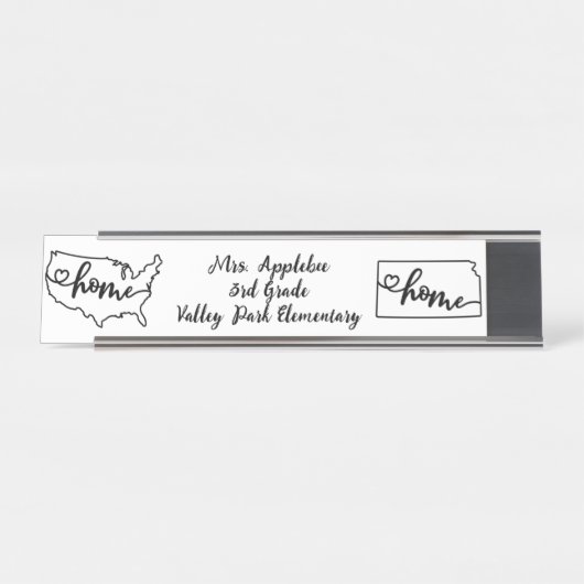 Custom Kansas Staat US Zuhause Line Art Schreibtischnamensplakette (Vorderseite )