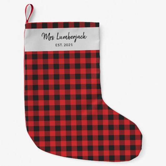 Custom Kariert Black Red Karo Buffalo Name Kleiner Weihnachtsstrumpf (Vorderseite)
