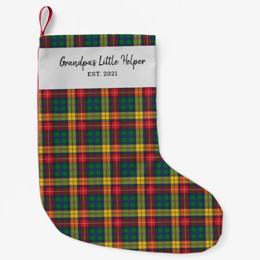 Custom Kariert Clan Buchanan Tartan Karo Family Kleiner Weihnachtsstrumpf (Vorderseite)