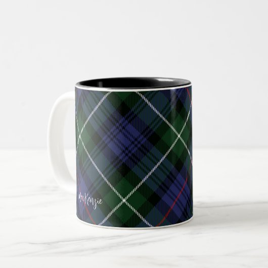 Custom Kariert Lila Green MacKenzie Tartan Zweifarbige Tasse (Vorderseite Links)