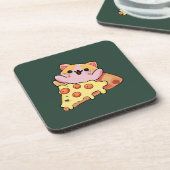 Custom Kawaii Cat Hugging Pepperoni Pizza Cartoon Getränkeuntersetzer (Linke Seite)