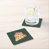 Custom Kawaii Cat Hugging Pepperoni Pizza Cartoon Rechteckiger Pappuntersetzer (Vor Ort)