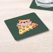 Custom Kawaii Cat Hugging Pepperoni Pizza Cartoon Rechteckiger Pappuntersetzer (angewinkelt)