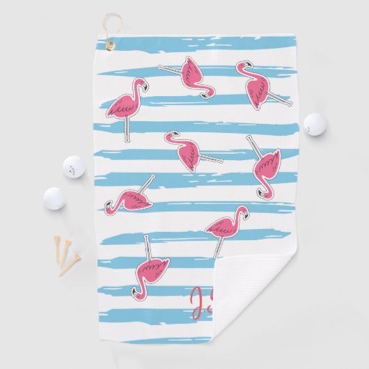Custom Kawaii Niedlicher Sommer tropische Flamingo Golfhandtuch (Insitu)