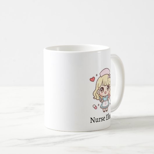 Custom Kawaii Nurse Mug – Personalized Cute Chibi Kaffeetasse (VorderseiteRechts)