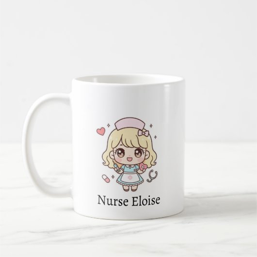 Custom Kawaii Nurse Mug – Personalized Cute Chibi Kaffeetasse (Links)