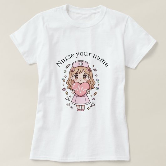 Custom Kawaii Nurse T-Shirt – Pastel Chibi Nurse (Design vorne)