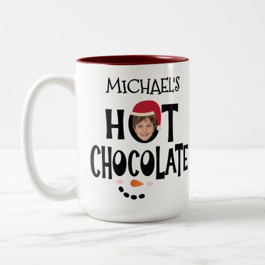 Custom Kid Gesicht & Name Hot Chocolate Weihnachte Zweifarbige Tasse (Links)