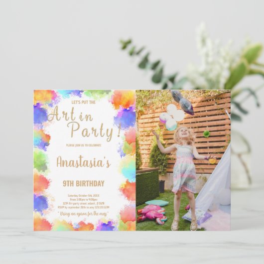 Custom Kids Art Party laden Einladung (Stehend Vorderseite)