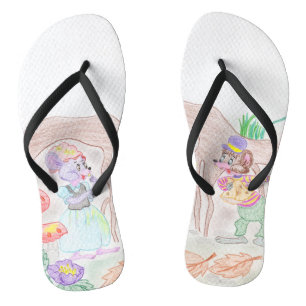 Custom Kids Artwork, zwei niedliche Maus, Blume... Badesandalen