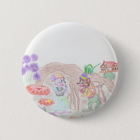 Custom Kids Artwork, zwei niedliche Maus, Blume... Button (Vorderseite)