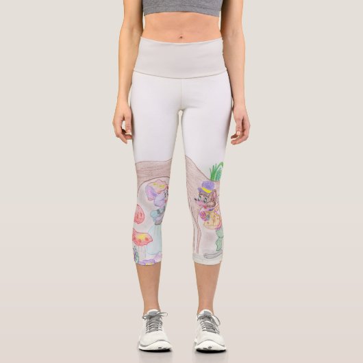 Custom Kids Artwork, zwei niedliche Maus, Blume... Capri Leggings (Vorderseite)