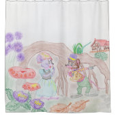 Custom Kids Artwork, zwei niedliche Maus, Blume... Duschvorhang (Vorderseite)