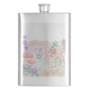 Custom Kids Artwork, zwei niedliche Maus, Blume... Flachmann