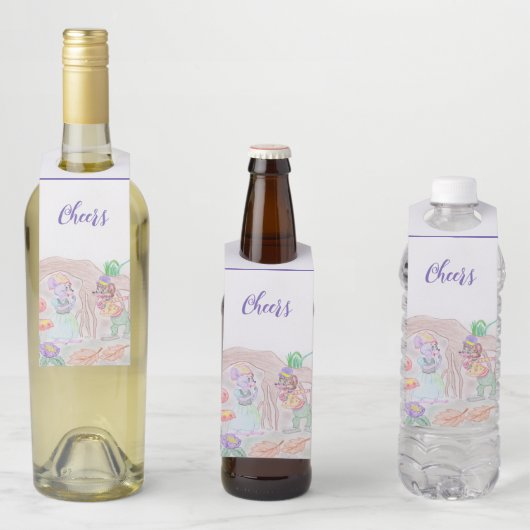 Custom Kids Artwork, zwei niedliche Maus, Blume... Flaschenanhänger (Beispiel)